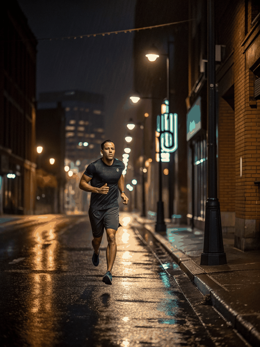 Athlete training at dusk