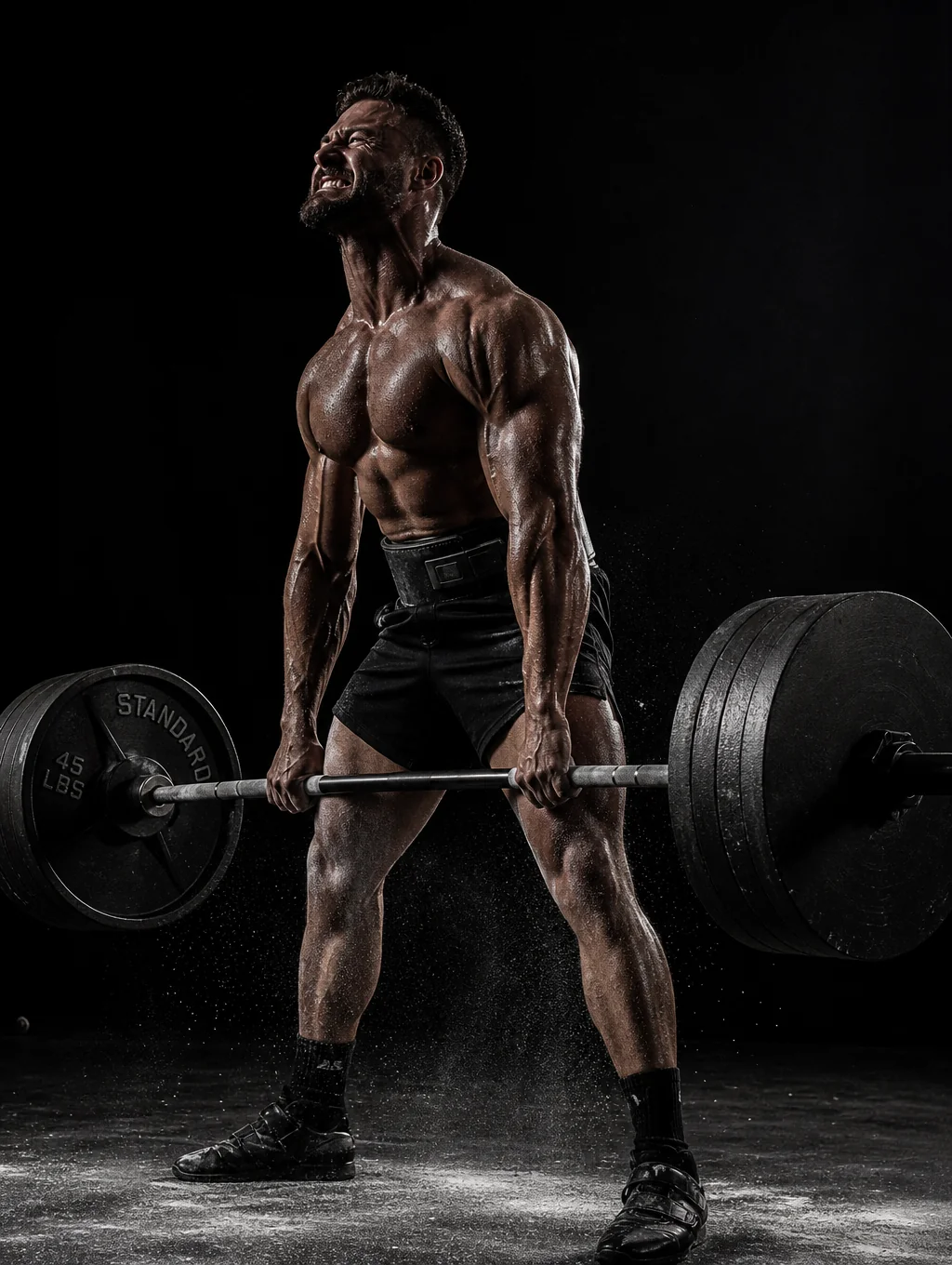 High intensity athlete training in a dark industrial gym