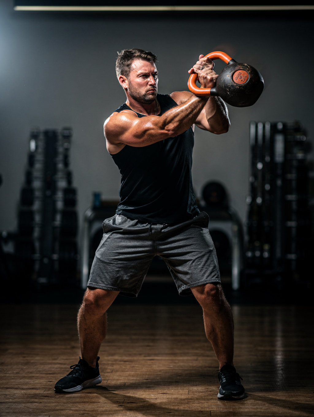 Athlete performing kettlebell swings