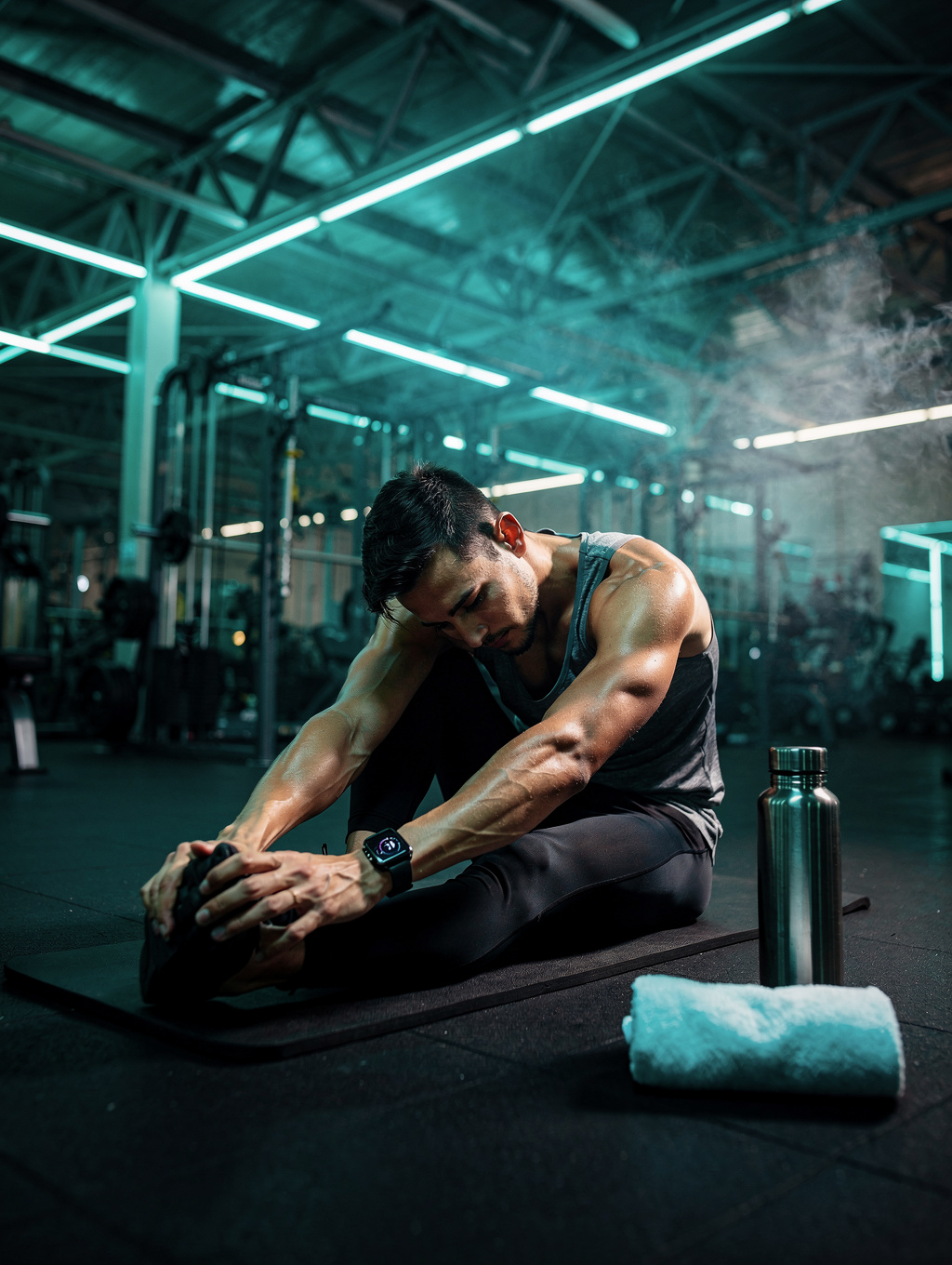 Athlete stretching after workout