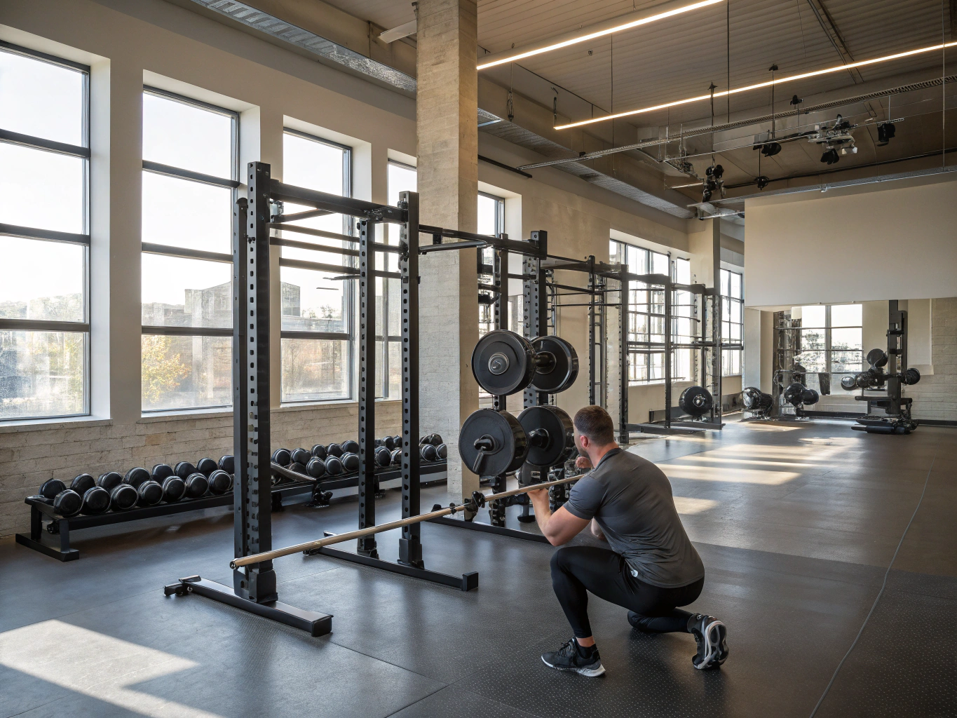 Heavy weightlifting equipment in a professional facility